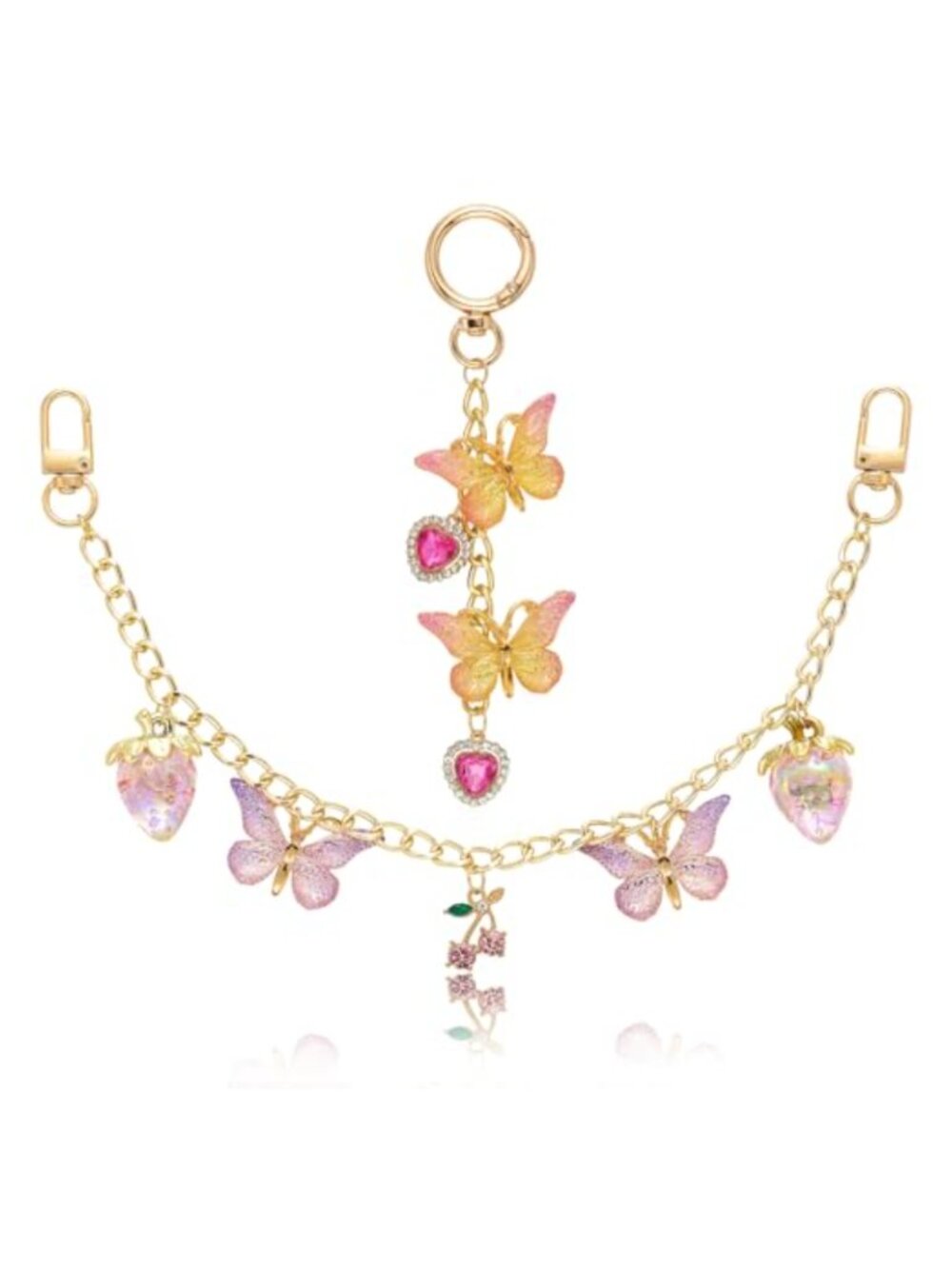 Gold Bag Chain Charm Set Butterfly Keychain Purse Accessory 2 Pcs